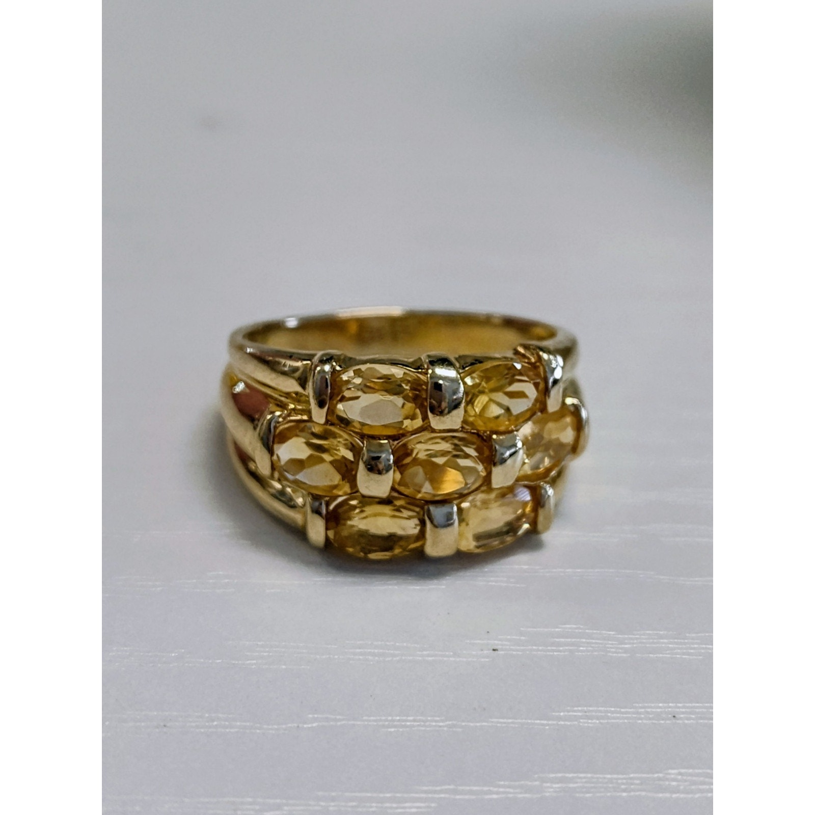 Gold Plated 925 Sterling Silver Ring Size 9 Three Row Oval Citrine Lirm Nov Bday